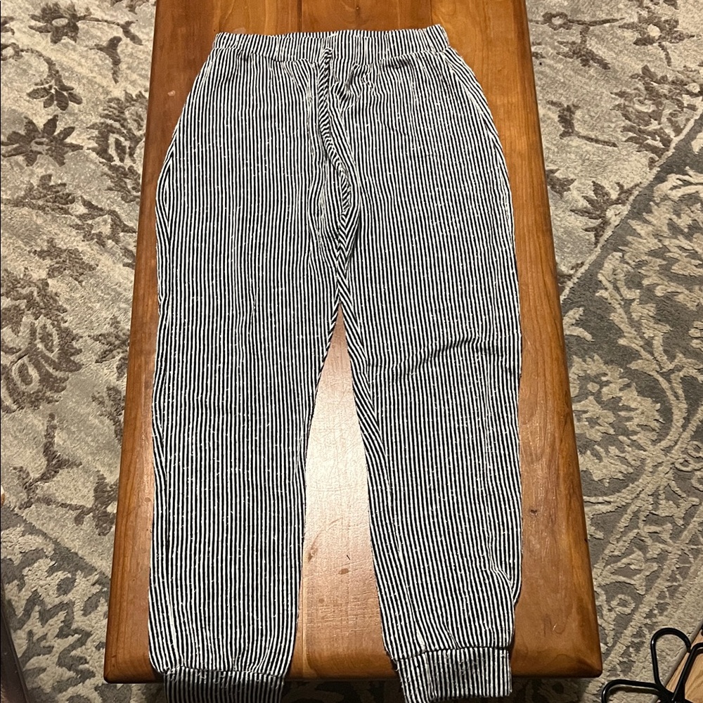 Caution To The Wind Black and White Striped Joggers